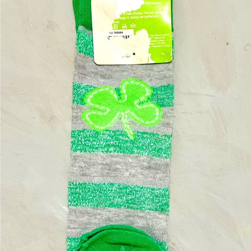 Shamrock Socks Women St Patrick's Gray Green Striped Size 9-11